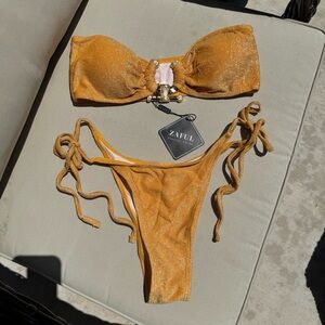 Zaful Gold Bandeau Bikini Set Size Small - NWT